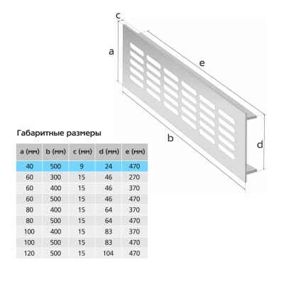 Вентиляционная решетка Благовест серебро (500x40 мм) (2шт.)